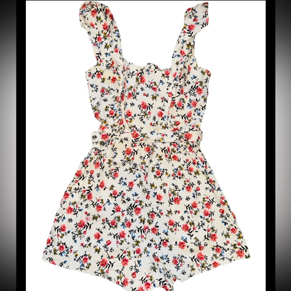 Tinseltown Floral Romper Small White Pink Cottagecore Ruffle Playsuit